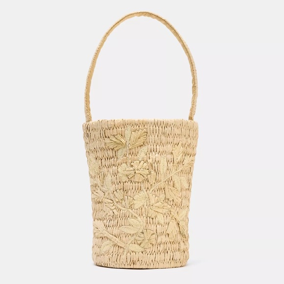 Zara Handbags - NWT Zara Woman BRAIDED BASKET BAG WITH FLORAL DESIGN